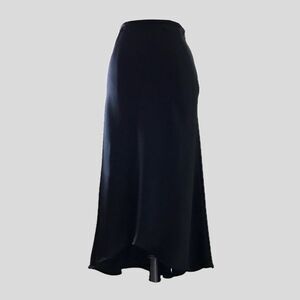 Vintage 1990s ABS Allen Schwartz Black Satin Minimalist Chic Midi Skirt - XS